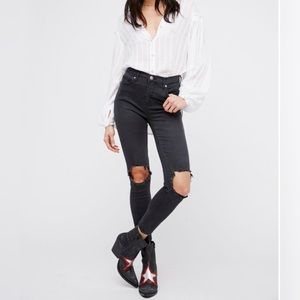 Free People High Rise Busted Knee Skinny Jeans In Carbon